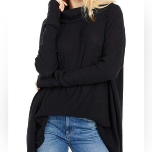 FREE PEOPLE Juicy Long Sleeve Cowl Neck Oversized Black Thermal Top NWT $88 S